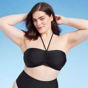 Shade & Shore Women's Shirred Front Halter Bandeau Bikini Top Size 2X (20-22)